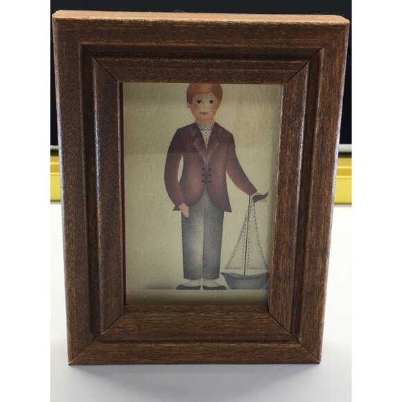 Vintage Folk Art Primitive Tile Painted By Mimi Rectangular Framed Wall Hanging - Picture 6 of 13